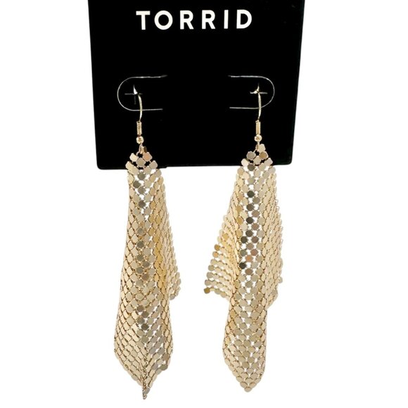 Torrid Gold Mesh Kite Earrings with Fishhook Backs Shimmer Lightweight NEW - Picture 1 of 6